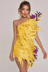 Paislee Asymmetric Feather Mini Dress